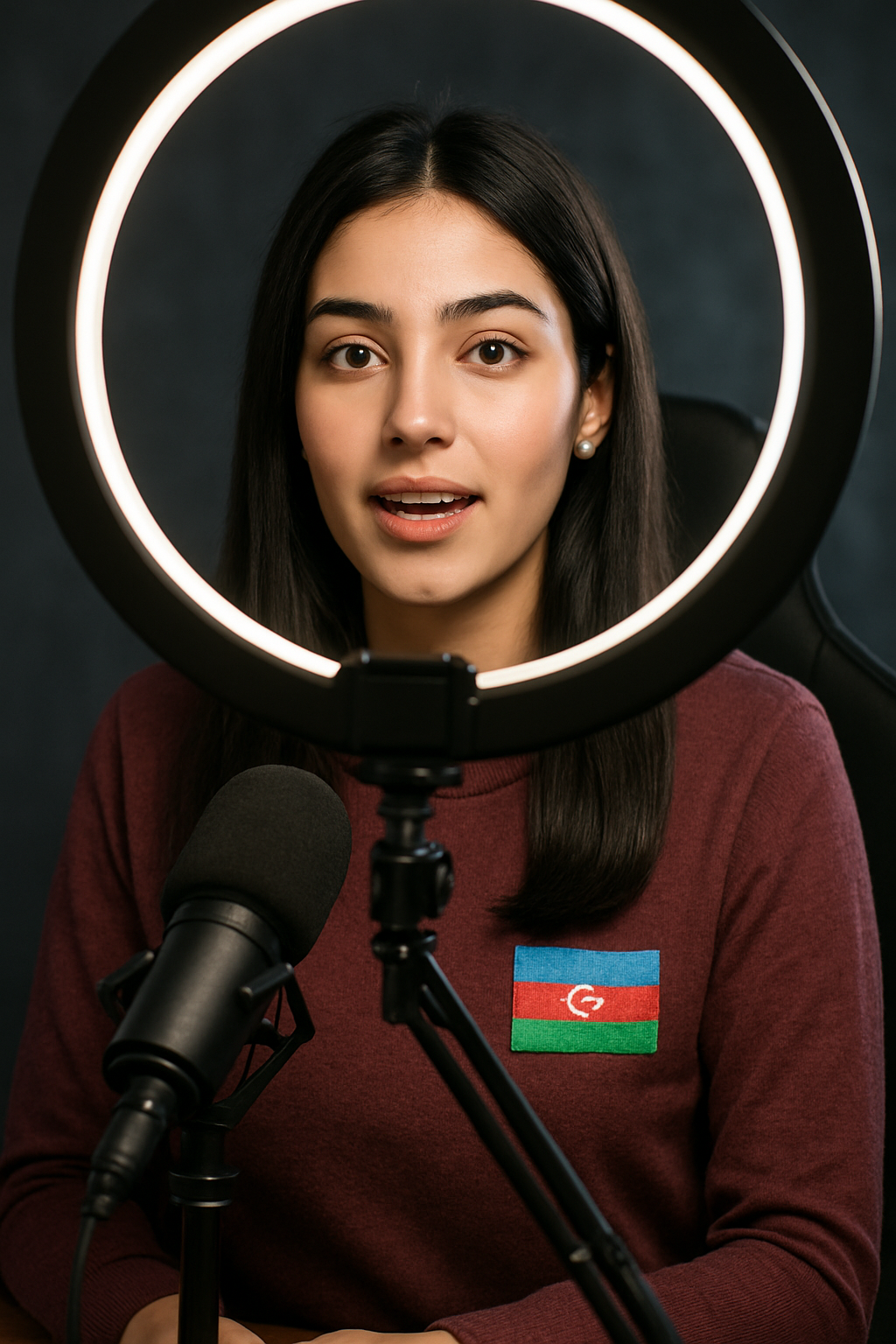 Aylin mikrofon qarşısında danışır